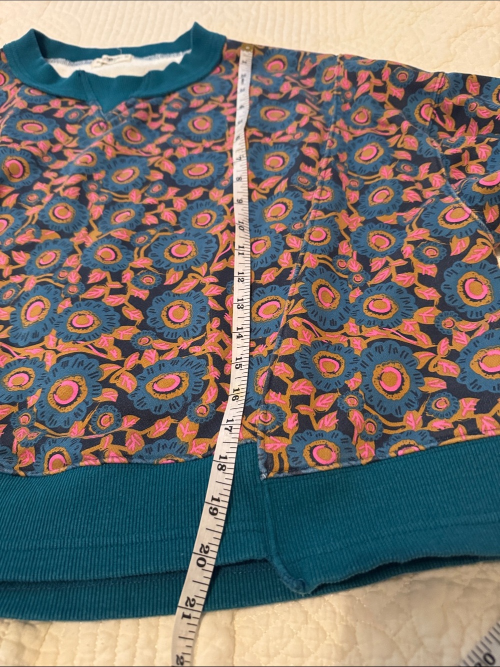 NATURAL LIFE Teal Floral Pattern Crewneck Sweatshirt - Picture 11 of 13